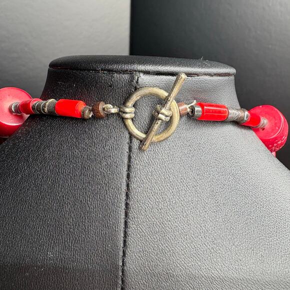 Rare Chinese Red Coral Necklace Chunky Coral Necklace 16" - Picture 4 of 4